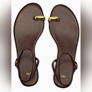ZARA METAL RING TOE-POST LEATHER SANDALS SIZE 8
